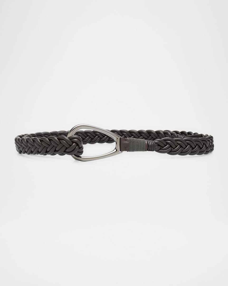 Braided Nappa Leather Belt with D-Ring Buckle